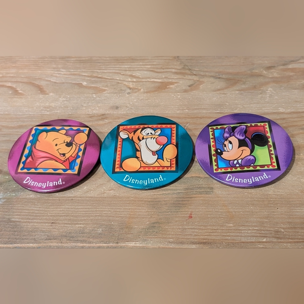 3 Walt Disney World Characters Purple Bow 3” pin back button